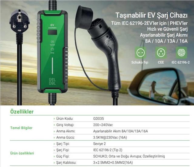 AUTEL 3.5 KW TAŞINABİLİR ŞARJ CİHAZI  - AUTEL GD035 kodlu oto yedek parça