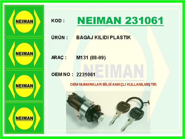 BESCHER BAGAJ KILIDI PLASTIK M131 88-99 OEM: 02231061 - NEIMAN 231061 kodlu oto yedek parça
