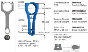 BMY PISTON KOLU BMW N13 F20 F21 F30 MINI N18 R55 R56 R57 R58 R59 R60 R61 . PEUGEOT EP6 EP6DT EP6CDTX 308 208 RCZ OEM: 11241026887-0603.E0 - BMY 0808 kodlu oto yedek parça