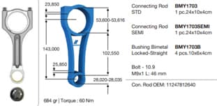 BMY PISTON KOLU BMW N47 C20 B47 C20 E60 F10 F20 F30 E90 E84 E83 F25 E92 E93 F32 F34 F36 / MINI R55 R56 R57 R58 R59 R60 R61 / TOYOTA AVENSIS VERSO 1.6L 1WW WWT270 WAR20 D4-D dizel 03-08 11247812640-11247812641-13201WA010 OEM: 11247812640-11247812641-13201WA010 - BMY 1703 kodlu oto yedek parça