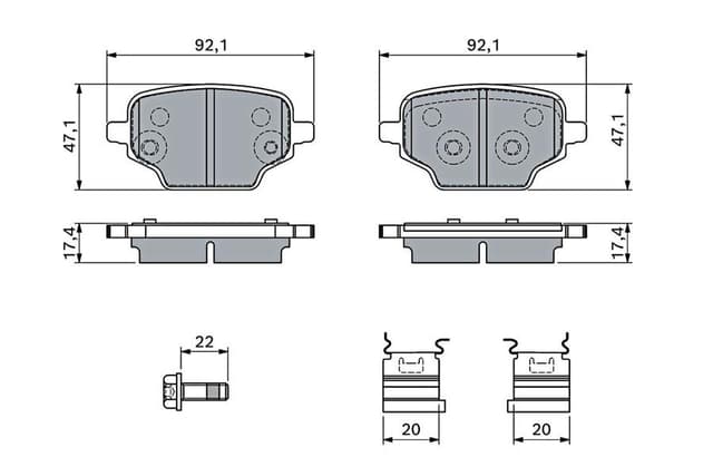 BOSCH ARKA FREN BALATASI FIAT DOBLO 23 COMBO E-BERLINGO-PARTNER-RIFTER-PROACE CITY 18 OEM: 1635254980-1647887380-39166045 - BOSCH 0986460143 kodlu oto yedek parça