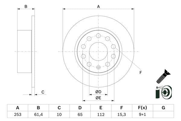 BOSCH FREN DİSKİ ARKA SKODA OCTAVIA III 12 20 253x10x61.4 OEM: 5Q0615601C - BOSCH 0986479E00 kodlu oto yedek parça