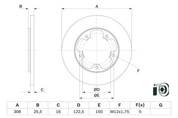 BOSCH ARKA FREN DISKI TRANSIT V363 14 TEK TEKER A.CEKER DUZ 308MM 5 BIJON OEM: BK312A315AB-KK312A315AA-1815599 - BOSCH 0986479F44 kodlu oto yedek parça