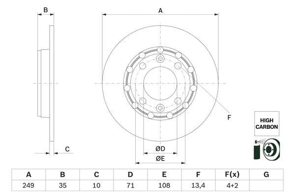 BOSCH ARKA FREN AYNASI CORSA F 19 MOKKA 20 208 19 2008 19 C4 20 DS3 18 249x35x4DL DOLU OEM: 1643574180 - BOSCH 0986479H15 kodlu oto yedek parça