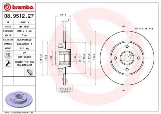 BREMBO ARKA FREN AYNASI PORYALI CROSSLAND-C3-C3AIRCROSS-C4-307-208-207-2008 13 249x9x4DL DOLU 4249.19-3648487-4249.32 OEM: 4249.19-3648487-4249.32 - BREMBO 08951227 kodlu oto yedek parça