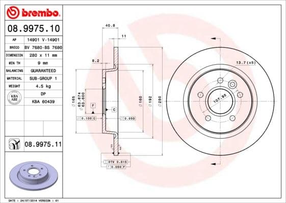 BREMBO ARKA FREN DISKI AYNA FOCUS II04 11 C-MAX 07 09 VOLVO V50 04 12 C30 06 12 C70 II 05 13 S40 II 04 04 12 17 JANT - 16 JANT DÜZ 280mm 5 BİJON OEM: ME7M5J2A315BA-7M512A315BB-30769113 - BREMBO 08997510 kodlu oto yedek parça