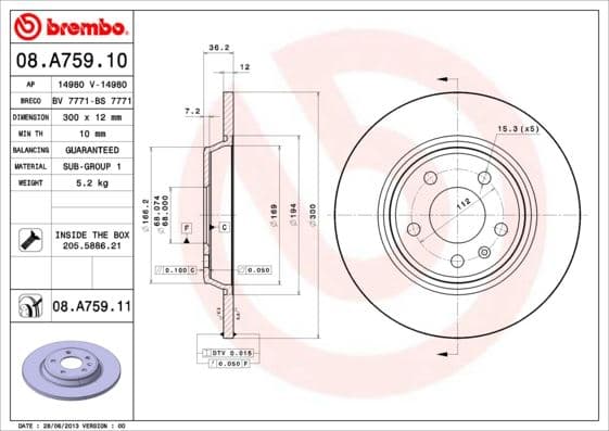 BREMBO ARKA FREN AYNASI A4-A5 1.8-2.0 07 A6 1.8-2.0 11 A7 2.0-2.8 11 Q5 2.0 09 986479382-DF4848 8K0615601B-08A75910 OEM: 8K0615601B-08A75910 - BREMBO 08A75910 kodlu oto yedek parça