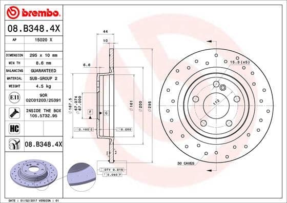 BREMBO FREN DISKI ARKA MERCEDES W176 W246 C117 X156 A2464230112 OEM: A2464230112 - BREMBO 08B3484X kodlu oto yedek parça