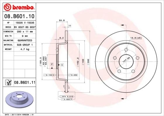 BREMBO ARKA FREN DISK AYNASI YENI CONNECT CHC 1.6 /1.5 TDCI 15> C-MAX 12> KUGA II 13>20 GRAND C-MAX 11> MERKEZLEME CAPI 63.5 mm YUKSEKLIK 50.8 mm 5 Delik DIS CAP 279.8 OEM: DV612A315BA-AV612A3315BA-1683383 - BREMBO 08B60111 kodlu oto yedek parça
