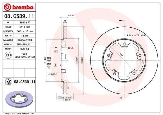 BREMBO ARKA FREN DISKI TRANSIT V363 14 TEK TEKER A.CEKER DUZ 308MM 5 BIJON BK312A315AB-KK312A315AA-1815599 OEM: BK312A315AB-KK312A315AA-1815599 - BREMBO 08C53911 kodlu oto yedek parça