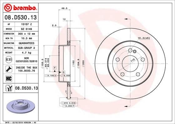 BREMBO FREN DISKI ARKA MERCEDES C-CLASS W205 S205 C205 A205 OEM: A0004230512 - BREMBO 08D53013 kodlu oto yedek parça