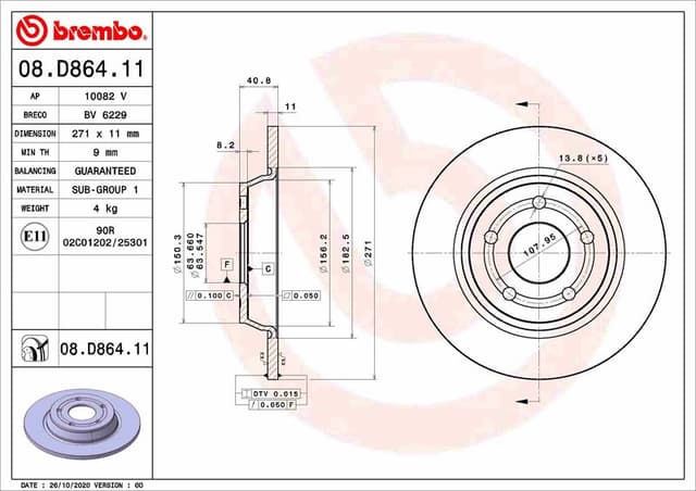 BREMBO ARKA FREN DISK AYNA FOCUS IV 17 JX612A315AEA-2196429 OEM: JX612A315AEA-2196429 - BREMBO 08D86411 kodlu oto yedek parça
