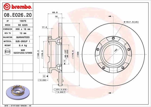BREMBO ARKA FREN DISK AYNASI TRANSIT CUSTOM V362 12 ABS LI O.CEKER CAP 308 16 BK212A097EA-2012584-2040064 OEM: BK212A097EA-2012584-2040064 - BREMBO 08E02620 kodlu oto yedek parça