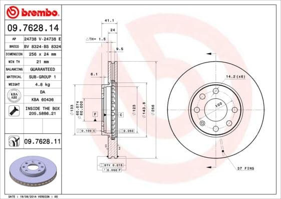 BREMBO ÖN FREN AYNASI ASTRA G 98 09 ZAFIRA A 99 09 256x24x4DLxHAVALI 569059-9117677-90497879-95526647 OEM: 569059-9117677-90497879-95526647 - BREMBO 09762814 kodlu oto yedek parça