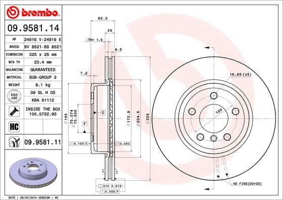 BREMBO FREN DISKI ON BMW X3 E83 04 10 OEM: 34113400151 - BREMBO 09958111 kodlu oto yedek parça