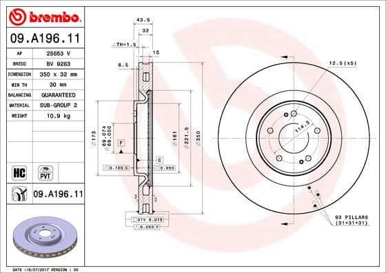 BREMBO FREN DİSKİ ÖN MITSUBISHI LANCER EVO X 2.0L 4B11 CZ4A 08-15 Takım disk fiyatıdır 4615A024 OEM: 4615A024 - BREMBO 09A19611 kodlu oto yedek parça