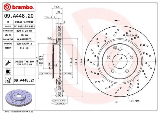 BREMBO FREN DISKI ON MERCEDES W203 CL203 S203 C209 A209 R171 AMG SPOR TIP A2034211312 OEM: A2034211312 - BREMBO 09A44821 kodlu oto yedek parça