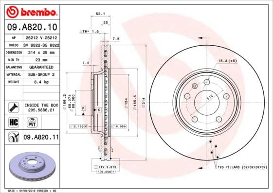 BREMBO ÖN FREN AYNASI HAVALI A4 8EC 2.0 TDI 06- A4 8K2 A4 AVANT 8K5 1.8 TFSI/1.8 TFSI QUATTRO/2.0 TFSI/2.0 986479467-DF4866S 8K0615301 OEM: 8K0615301 - BREMBO 09A82010 kodlu oto yedek parça