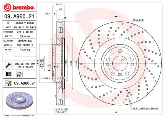 BREMBO FREN DISKI ON 4-matic MERCEDES W166 X166 C292 A1664211600 OEM: A1664211600 - BREMBO 09A96021 kodlu oto yedek parça