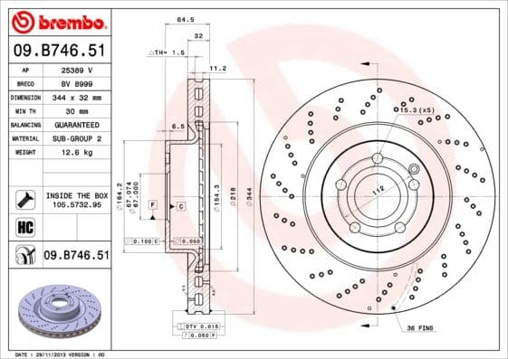 BREMBO FREN DISKI ON MERCEDES W212 S212 C207 A207 C204 A0004211512 OEM: A0004211512 - BREMBO 09B74651 kodlu oto yedek parça
