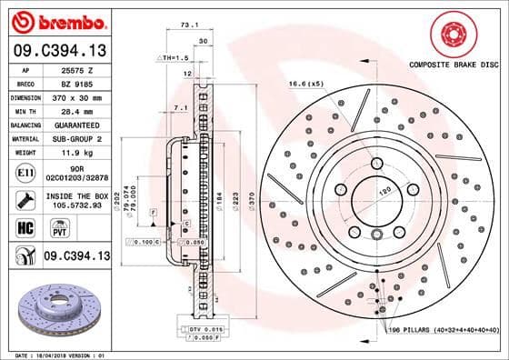 BREMBO FREN DISKI ON COMPOSITE BMW OEM: 34106797603 - BREMBO 09C39413 kodlu oto yedek parça