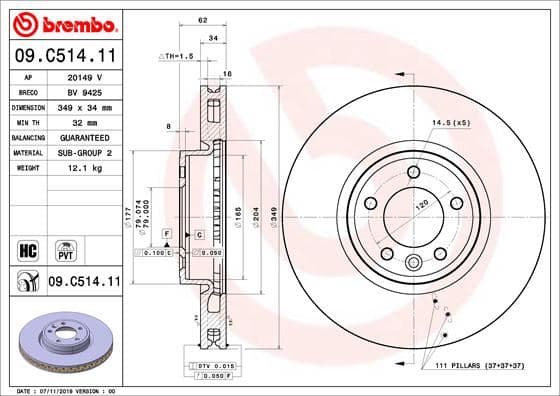 BREMBO FREN DISKI ON LAND ROVER DISCOVERY L462 RANGE ROVER SPORT L494 L405 OEM: LR081594 - BREMBO 09C51411 kodlu oto yedek parça