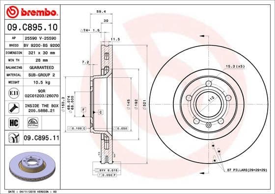 BREMBO FREN DİSKİ ÖN AUDI A6-A8 2005-2011 4F0615301E OEM: 4F0615301E - BREMBO 09C89511 kodlu oto yedek parça