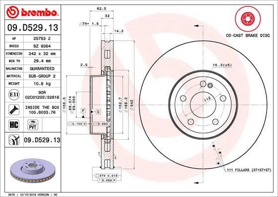 BREMBO FREN DISKI ON MERCEDES X253 W213 C253 C257 A0004212812 OEM: A0004212812 - BREMBO 09D52913 kodlu oto yedek parça