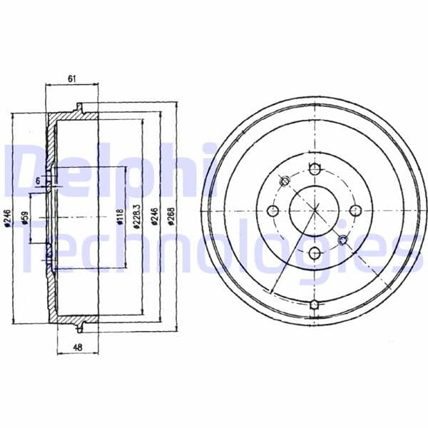DELPHI ARKA FREN KAMPANASI FIAT ALBEA 00 DOBLO 01 FIORINO 09 LINEA 09 MAREA 00 TEMPRA 92 96 TIPO 90 95 UNO 98 06 PEUGEOT BIPPER 08 CITROEN NEMO 08 228.2 mm 4 Delik 60814839-7769850-4247.55-52015299 OEM: 60814839-7769850-4247.55-52015299 - DELPHI BF379 kodlu oto yedek parça