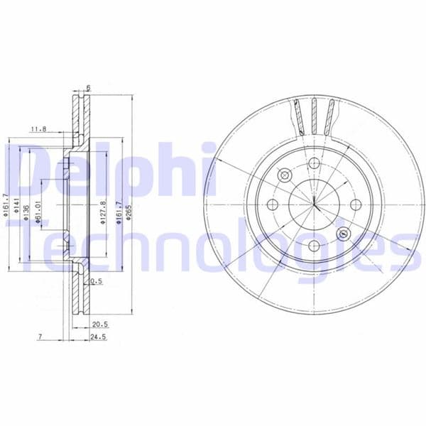 DELPHI ÖN FREN AYNASI R21 89 94 2.0ie 2.1 D TURBO 264.5x20.5x4DELİK OEM: 7700764193-7701467955 - DELPHI BG2448 kodlu oto yedek parça