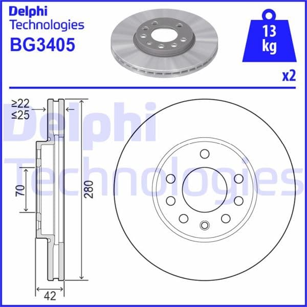 DELPHI ÖN FREN AYNASI ASTRA H 04 COMBO C 03 MERIVA B 10 ZAFIRA B 05 280x25x5DL HAVALI 95526655 569060-569066-90539466-93197592 OEM: 569060-569066-90539466-93197592 - DELPHI BG3405 kodlu oto yedek parça