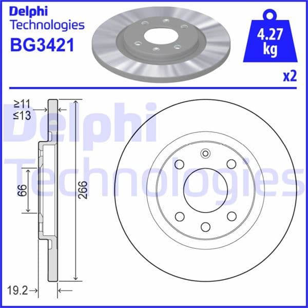 DELPHI ÖN FREN AYNASI C2 1.4 1.4 HDİ 03 C3 1.4 1.4HDI 02 PARTNER-BERLINGO 1.4 1.9 D 2.0HDI 266x13x4DL OEM: 1608691680-4246.R2-4246.R4-42498223 - DELPHI BG3421 kodlu oto yedek parça