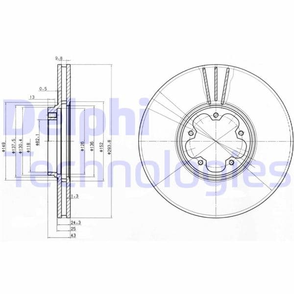 DELPHI ÖN FREN AYNASI TRANSİT V184 00 ARKADAN ÇEKİŞLİ 294x24.3x5DLxHAVALI OEM: 2C161125AA-4041428-YC1J1125B2B - DELPHI BG3504 kodlu oto yedek parça
