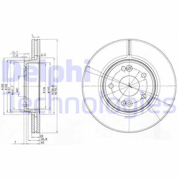 DELPHI ÖN FREN DİSKİ RENAULT LAGUNA II 01 07 280x21.8 HAVALI 5 DELİK OEM: 7701206613-8200007121-8671017410 - DELPHI BG3733 kodlu oto yedek parça
