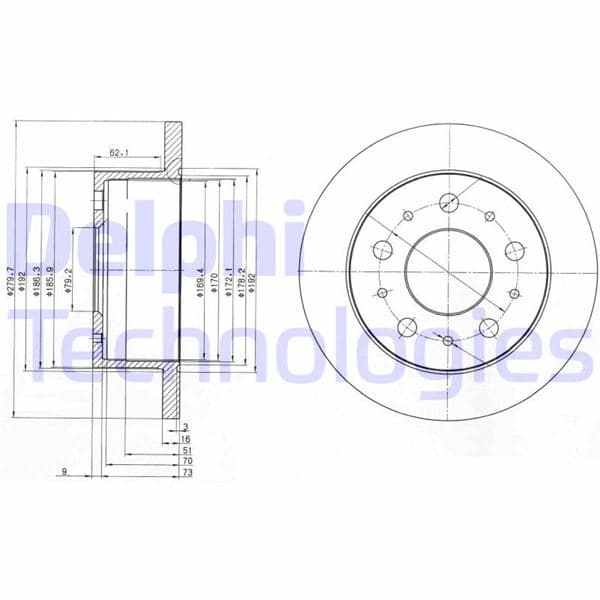 DELPHI ARKA FREN AYNASI BOXER 94 DUCATO 94 JUMPER 94 280x16x5DL OEM: 4246.Z3-71740117-46833807-4246.Z1 - DELPHI BG3923 kodlu oto yedek parça