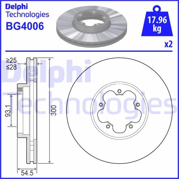 DELPHI ON FREN DISK AYNA TRANSIT V348 06 A.CEKER OLCU 300 28 OEM: 6C161125AA-1385387 - DELPHI BG4006 kodlu oto yedek parça