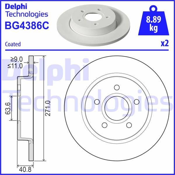 DELPHI ARKA FREN DISK AYNASI FOCUS III 11 17 271X11X63.5X41X5DL OEM: BV612A315BA-1704765 - DELPHI BG4386C kodlu oto yedek parça