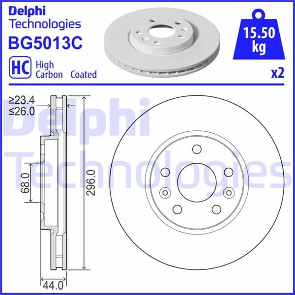 DELPHI ÖN FREN DİSKİ RENAULT MEGANE IV 15 TALISMAN 15 DIŞ ÇAP:296MM K:26MM Y:44MM 5 DELİK OEM: 402062000R - DELPHI BG5013C kodlu oto yedek parça