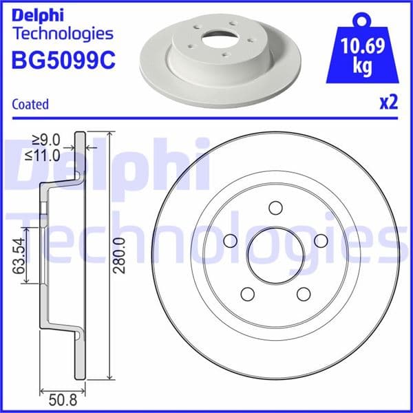 DELPHI ARKA FREN DISK AYNA CONNECT 14 OEM: KV6C2A315BC-2279492-KV6C2A315AC - DELPHI BG5099C kodlu oto yedek parça