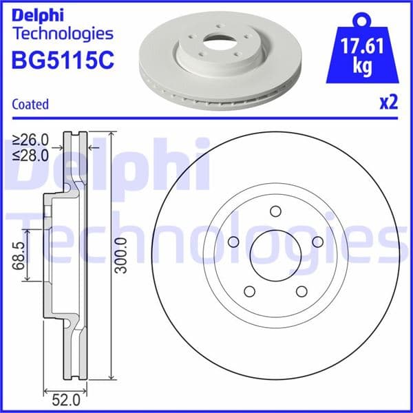 DELPHI ON FREN AYNASI DISKI MONDEO IV S MAX GALAXY 07>11 FREELANDER 2 06-14 EVOQUE 12-18> VOLVO S60 II 10> S80 II V70 III XC70 II 06> OEM: 7G911125EA-7G911125BA-7G911125AA - DELPHI BG5115C kodlu oto yedek parça