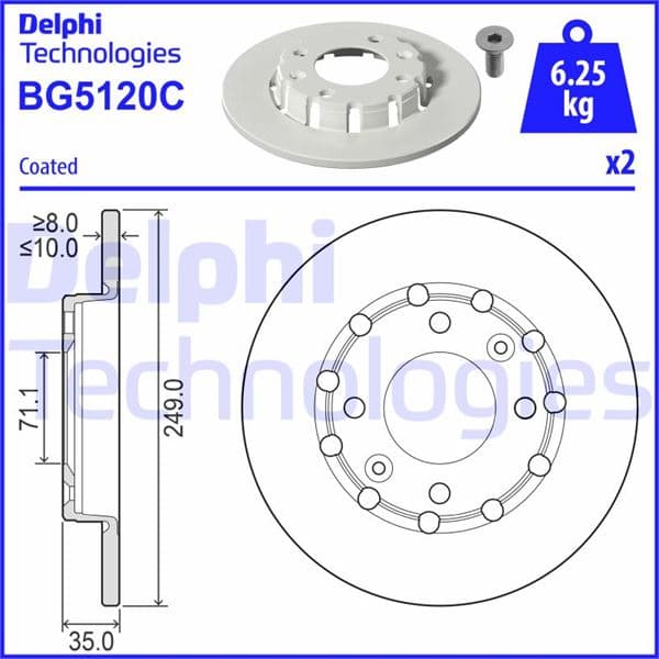 DELPHI ARKA FREN AYNASI CORSA F 19 MOKKA 20 208 19 2008 19 C4 20 DS3 18 249x35x4DL DOLU OEM: 1643574180 - DELPHI BG5120C kodlu oto yedek parça