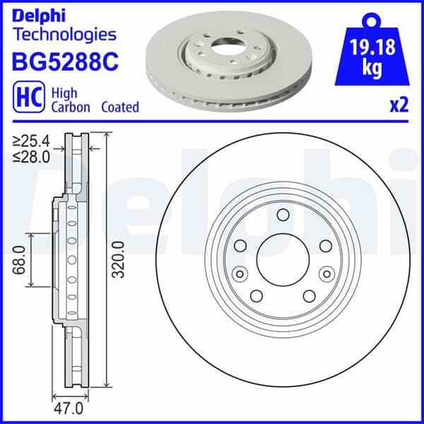 DELPHI FREN DİSKİ ÖN RENAULT AUSTRAL 23> OEM: 402060029R - DELPHI BG5288C kodlu oto yedek parça