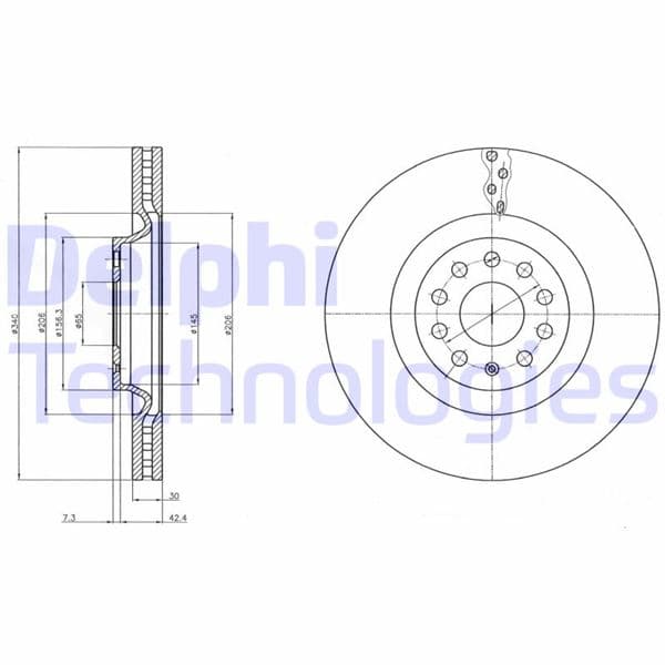 DELPHI FREN DİSKİ TEKLİ PAKET - BOYALI. DELİKLİ ÖN AUDI // SKODA // VW; S3 // KODIAQ. OCTAVIA // ARTEON. GOLF. PASSAT. PASSAT ALLTRACK 06/2007 > OEM: 1K0615301AD-3C0615301C-5Q0615301G - DELPHI BG9109C kodlu oto yedek parça