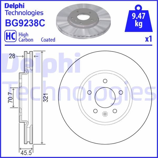 DELPHI ÖN FREN AYNASI INSIGNIA B 2017 17 İNÇ 321x28x5DL HAVALI OEM: YR00073180-13517853-13521005 - DELPHI BG9238C kodlu oto yedek parça