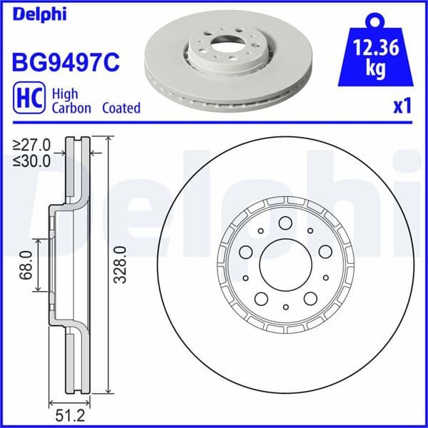 DELPHI ÖN FREN DISK AYNA XC90 I 09> OEM: 31262489-31400893 - DELPHI BG9497C kodlu oto yedek parça