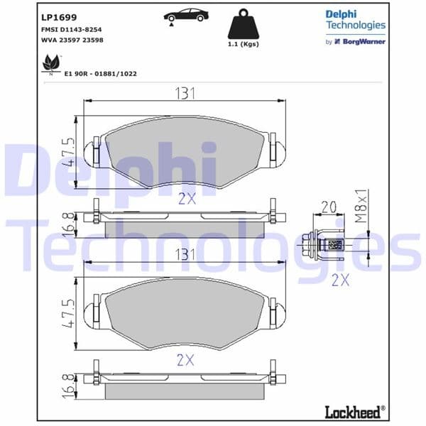 DELPHI ÖN FREN BALATASI PEUGEOT P206 1.4 1.6 09/98 P306 1.4 1.6 5/93 OEM: 4254.94-421.91-4253.20-WVA23205 - DELPHI LP1699 kodlu oto yedek parça