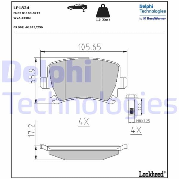 DELPHI ARKA BALATA PASSAT-CC-CADDY-GOLF5-GOLF6-JETTA-A3-A6-LEON-OCTAVIA-SUPERB 04 GDB1622 OEM: 3C0698451D-1K0698451G-4F0698451D - DELPHI LP1824 kodlu oto yedek parça