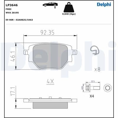 DELPHI ARKA FREN BALATASI CORSA F 19 C4 20 2008 19 208 19 249 mm OEM: 1681449980-1664737180 - DELPHI LP3646 kodlu oto yedek parça