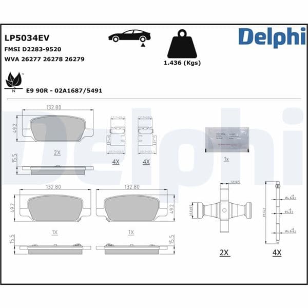 DELPHI FREN BALATASI ARKA TESLA MODEL 3 5YJ3 2020> MODEL Y 5YJY 2019> OEM: 800824400A-800824500B - DELPHI LP5034EV kodlu oto yedek parça
