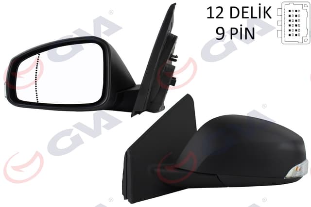 GVA DIŞ DİKİZ AYNASI SOL MEGANE-FLUENCE 08 ELEKTRİKLİ ISITMALI SİNYALLİ SENSÖRLÜ ASFERİK 9 FİŞ VM-6138EHSAL OEM: 963020180R-963028938R - GVA 1011320 kodlu oto yedek parça